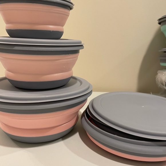 3pc set of foldable space savers with lids (This listing for Pink/Grey set) - Picture 2 of 6
